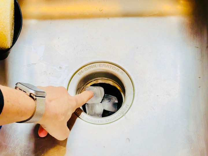 placing vinegar ice cubes into garbage disposal