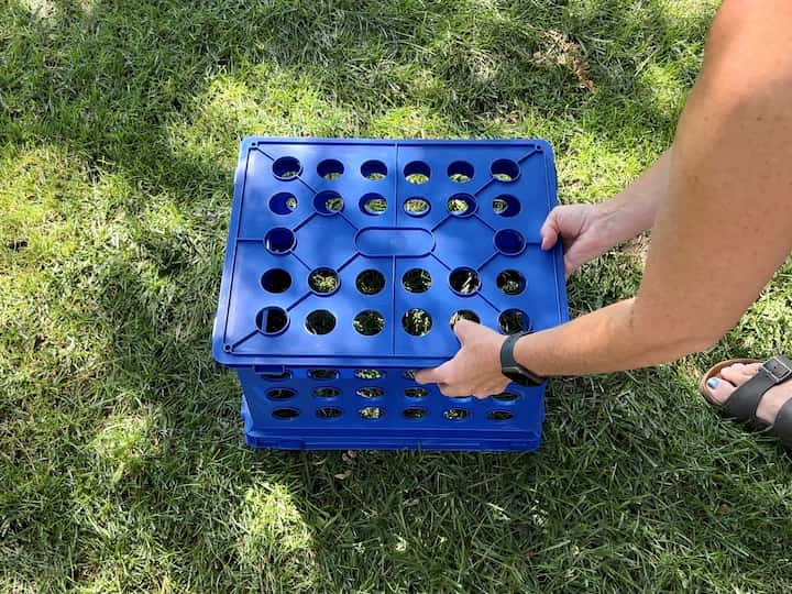 Whether you don't have a budget for seating outdoors, you need more, or you don't have the space, this idea is for you.  I placed a crate upside down.