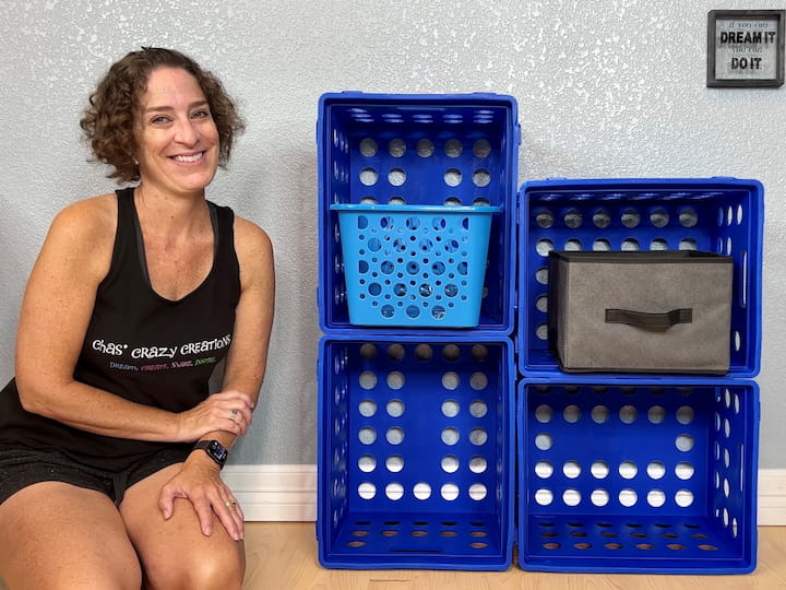 You can build the crates in any direction you wish if you buy stacking milk crates that lock into place.  If you want to hide what's on a shelf, you can place baskets inside the crates.  This works great for closets, bathrooms, toy/kid's rooms, and more.