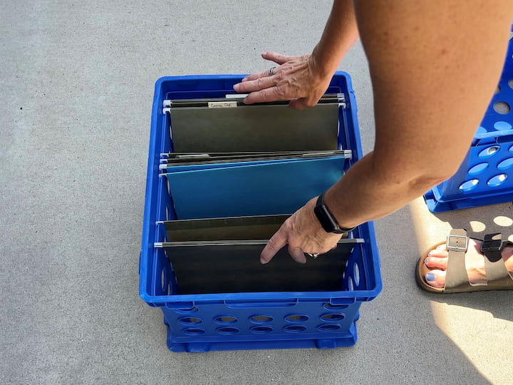 If you didn't know already, crates were made for carrying file folders or storing them.  Plus they stack nicely.