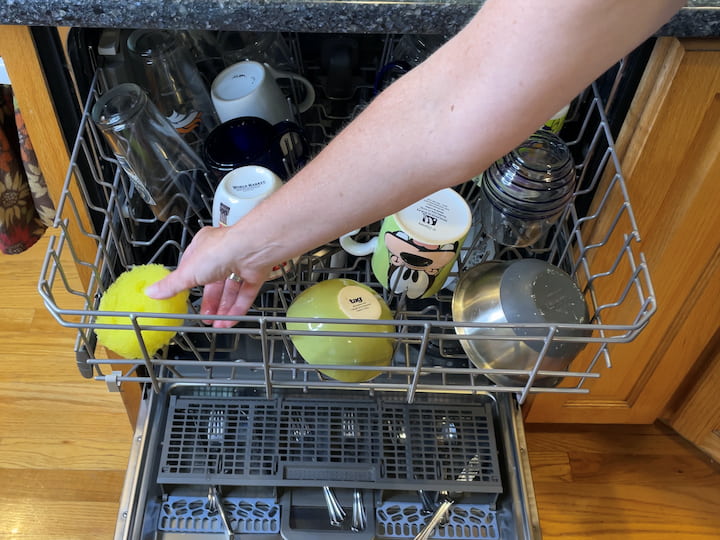 Don't forget about your scrub pads and sponges now you can easily put them in the laundry machine or just drop them in your dishwasher and clean them with the dishes.  