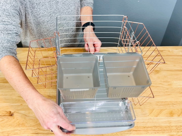 I also added a clear container that was just set right inside the baking sheet.