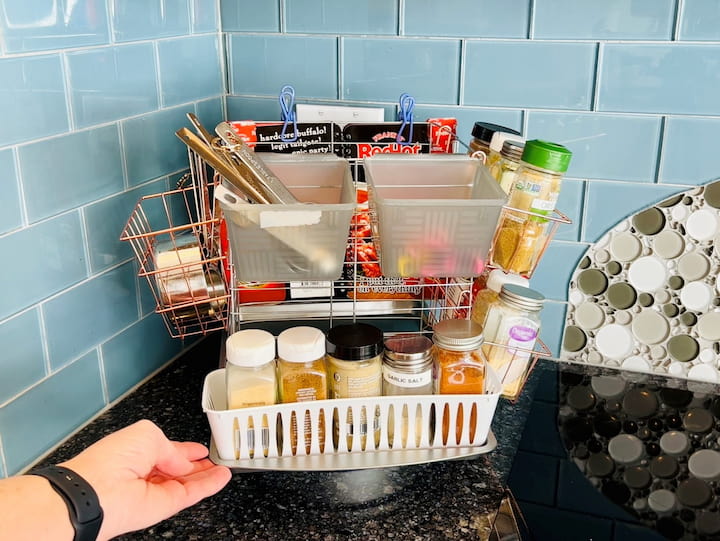 On my last side, I placed more spices and other small things in baskets like measuring spoons, clips, etc. 