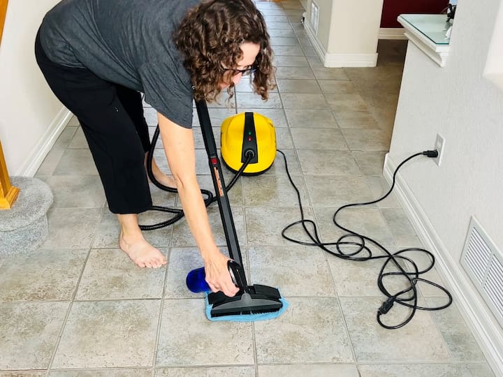 3. Turn on the steam mop and let it warm up. You now have your own reusable steam mop pad. 4. For spot cleaning, use the spray mixture from the second recipe. Spray on stubborn spots and continue cleaning.