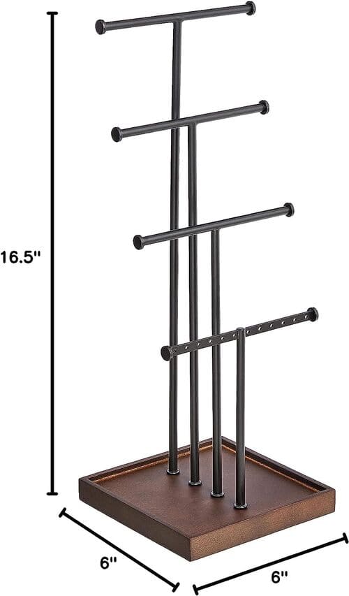 Walnut and Black Four-Tier Jewelry Tree Stand