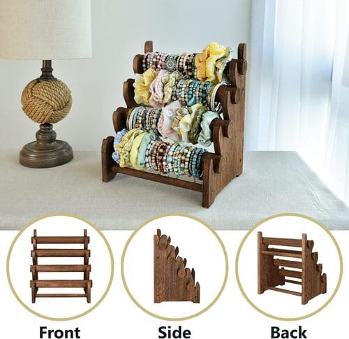 Antique Wooden 4 Tier Jewelry Bracelet Display Stand