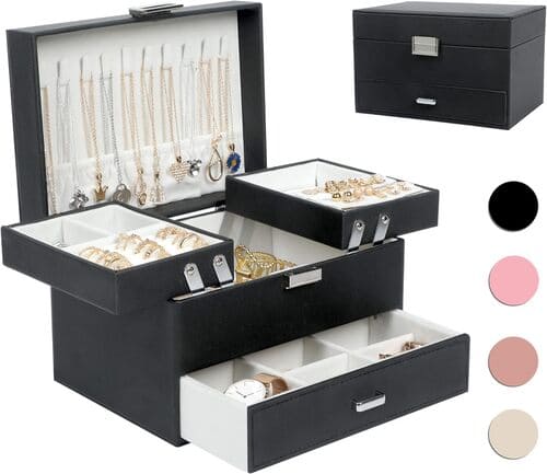 Black 3 Layers Large Jewelry Storage Box