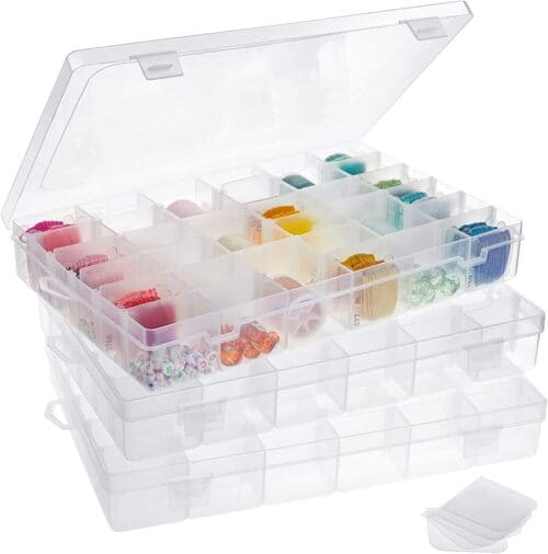 3 Pack Clear Plastic Storage Containers (36 Compartments)