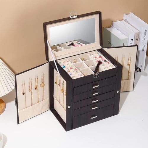 Large 6 Layer Jewelry Organizer Box with Lock