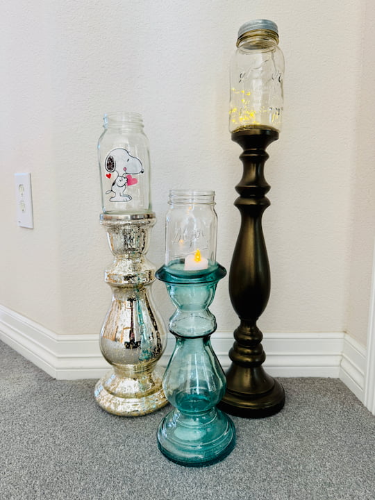 displaying jars on candle holders