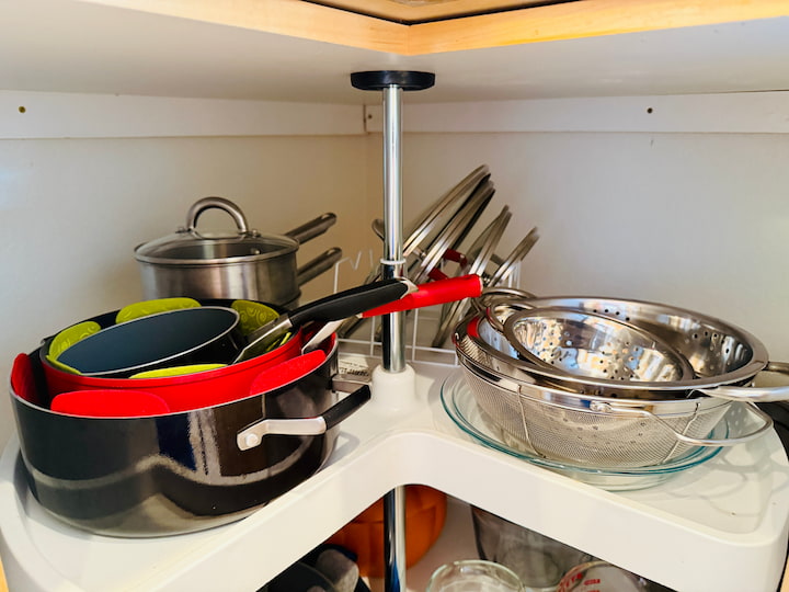 top shelf of lazy susan organized